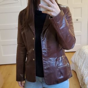 RUDSAK Brown Leather Jacket with Snap Buttons